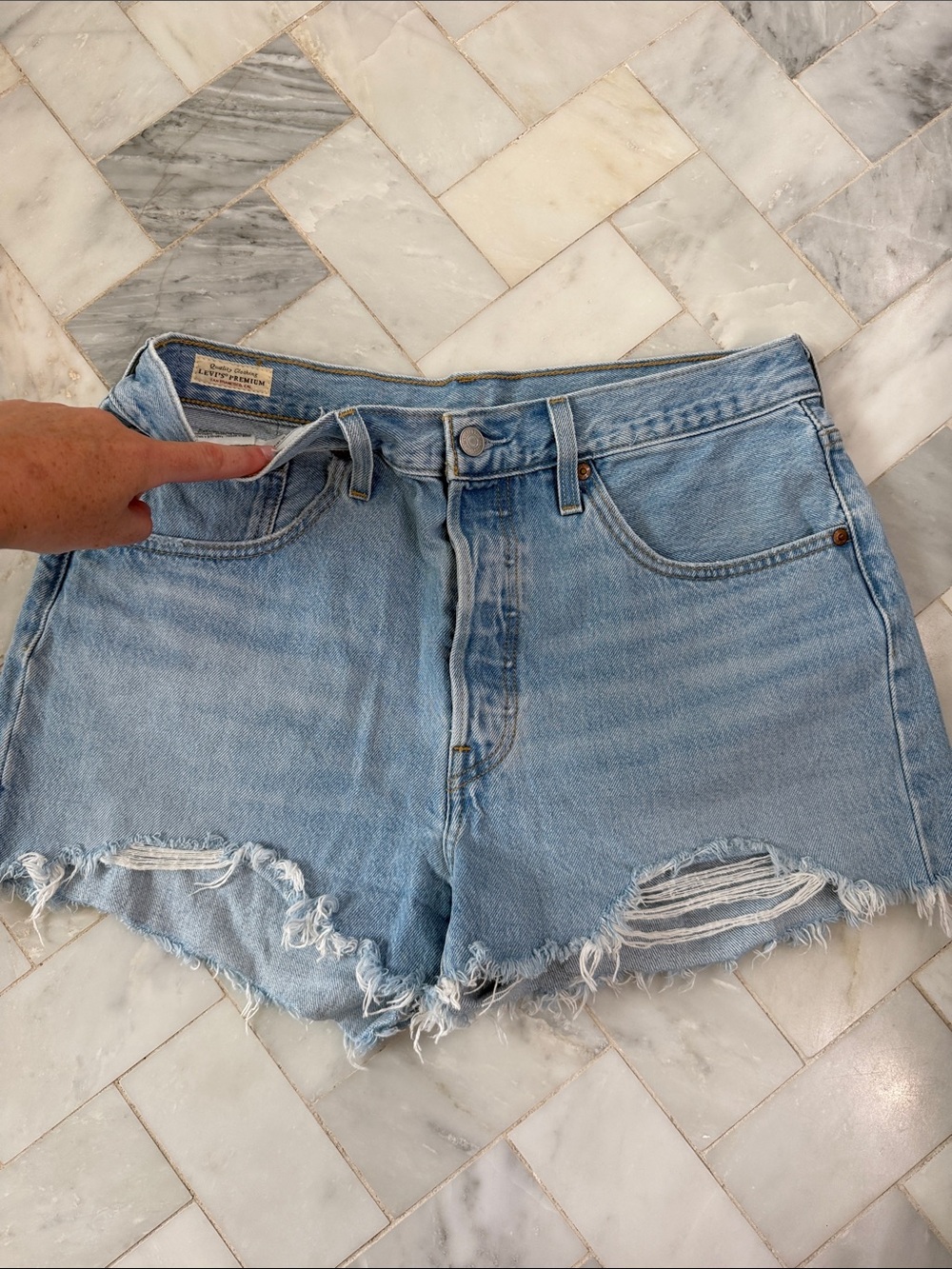 Levi’s High-Rise Distressed Denim Shorts - Light Blue